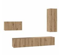 GHVBNMF Lot de 4 meubles TV suspendus en chêne artisanal | Ensemble de planches suspendues flexibles pour le salon avec beaucoup d'espace de rangement, 4 portes et structure en bois