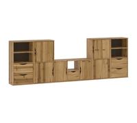 GHVBNMF Lot de 5 meubles de salon en bois massif de pin miel ODDA | Ensemble de 5 panneaux muraux flexibles en pin massif avec beaucoup d'espace de rangement pour le salon et le coin télévision