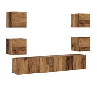GHVBNMF Lot de 6 armoires murales TV aspect bois vieilli | Ensemble d'étagères suspendues flexibles pour le salon et la chambre à coucher, offre une étagère fermée avec charnière de