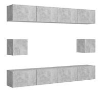 GHVBNMF Lot de 6 meubles TV muraux en bois gris béton | Ensemble d'étagères murales flexibles 6 pièces pour le salon et la chambre à coucher avec un espace de rangement généreux