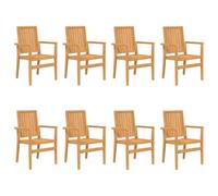 GHVBNMF Lot de 8 chaises de jardin empilables en teck massif - 56,5 x 57,5 | Chaises à accoudoirs peu encombrantes en bois véritable traité pour terrasse, balcon et cour avec un grand confort d'assise.