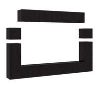 GHVBNMF Lot de 8 meubles TV muraux aspect chêne noir | Ensemble de meubles bas flottants pour le salon. Montage mural peu encombrant avec 8 portes et étagères en bois robuste.