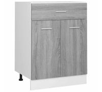 GHVBNMF Meuble bas de cuisine Lyon gris sonoma 60 x 46 x 81,5 cm | Armoire de cuisine compacte en bois avec tiroir et deux compartiments derrière les portes pour la cuisine.