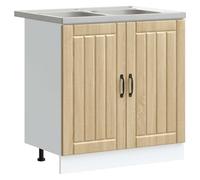 GHVBNMF Meuble de lavabo Lucca avec évier 2 pièces en chêne Sonoma | Combinaison fonctionnelle d'une armoire de cuisine robuste et d'un évier pour la cuisine avec compartiments spacieux et pieds