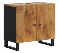 GHVBNMF Meuble sous lavabo en bois de manguier massif 62 x 33 x 58 cm | Meuble bas élégant avec 2 compartiments et pieds en fer robustes pour mettre de l'ordre et du style dans votre salle de bain.
