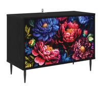GHVBNMF Meuble TV bas 69 x 33 x 50,5 cm Noir aspect chêne 2 portes | Meuble bas compact pour salon et chambre à coucher avec espace de rangement derrière deux portes et pieds de 10,5 cm de haut.
