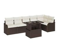 GHVBNMF Salon de jardin 7 pièces en rotin synthétique avec table marron | Système modulaire d'angle flexible d'extérieur pour terrasses et jardins avec plateau en verre trempé et coussins.