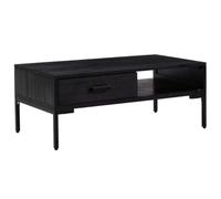 GHVBNMF Table basse noire 90 x 50 x 35 cm en pin massif avec tiroir | Table de salon élégante en bois de pin véritable avec compartiment et pieds en métal solides pour votre maison.