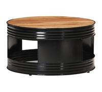 GHVBNMF Table basse ronde en bois d'acacia massif 68 x 36 cm | Table de canapé stable en bois véritable avec structure en métal, prête à l'emploi pour le salon et le bureau avec étagère
