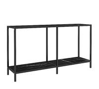 GHVBNMF Table console noire 140 x 35 x 75,5 cm en verre trempé et acier | Table d'appoint fine avec deuxième étagère pour couloir, salon ou entrée. Structure en acier et verre facile d'entretien.