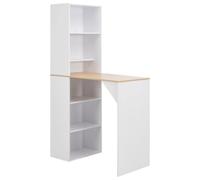 GHVBNMF Table de bar avec étagère Blanc naturel 115 x 59 x 200 cm | Table de comptoir compacte en forme de L en bois avec élément haut intégré pour la cuisine et la salle à manger.
