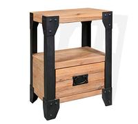 GHVBNMF Table de chevet en bois d'acacia massif en acier 40 x 30 x 54 cm | Console de lit au design industriel pour chambre à coucher avec tiroir et étagère ouverte en bois brossé et métal.