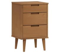 GHVBNMF Table de chevet MOLDE - 40 x 35 x 65 cm - En pin massif - Marron | Table d'appoint scandinave pour chambre à coucher en pin avec vernis UV et 3 tiroirs spacieux.