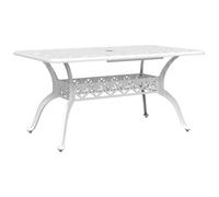 GHVBNMF Table de jardin - 150 x 90 x 72 cm - En fonte d'aluminium - Blanc | Table robuste en aluminium moulé sous pression avec trou de parasol pratique pour des moments élégants sur la terrasse et