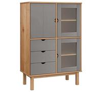 GHVBNMF Table haute OTTA en bois massif de pin marron gris 85 x 43 x 125 cm | Buffet compact avec 3 tiroirs et 3 portes pour salon, couloir ou chambre à coucher. Beaucoup d'espace de rangement dans un