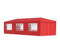GHVBNMF Tente de fête pliable avec panneaux latéraux Rouge PE 9 x 3 m | Protection flexible pour jardin et terrasse avec huit façades de fenêtre amovibles et deux panneaux de porte pratiques.