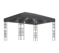 GHVBNMF Tonnelle de jardin 3 x 4 m avec guirlande lumineuse LED Anthracite | Créez de l'ombre sur la terrasse : toit pare-soleil spacieux avec guirlande lumineuse solaire pour des soirées confortables