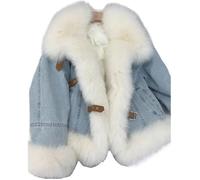 Ghvryque Femmes Faux Col En Fourrure Parka Veste, coton Manteau Hiver Mode Chaud En Peluche Lâche Et Épais Polo Cou Top- white(down)||m