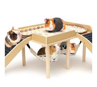 GHWMY Maison Cochon d'Inde, 2 Hamacs pour Lapin Nain Hamster Petits Animaux | Cabane Lapin en Bois avec 2 Rampes , Accessoire de Cage Intérieur, Cachette et Jouet pour Rongeurs, Gerbille, Rat, 40x30x25cm