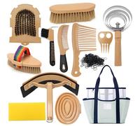 GHWMYD Boîte de Toilettage pour Cheval, Kit de 13 Brosses avec sac de Rangement Série Equine Care pour le Toilettage et le Bain du Cheval
