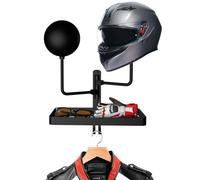 GHWMYD Porte Casque Moto Mural, Support Mural pour Casque Rotation à 180 degrés, 2 Moto Crochet avec Étagère de Rangement pour Manteaux de Baseball, Casquettes et Casque de Rugby