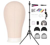 GHWMYD Tête de perruque 58 cm, tête décorative avec support de perruque de 160 cm, tête de mannequin en toile avec support de tête d'exercice, pince de table, stylos en T et brosse à cheveux, beige