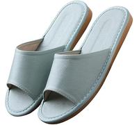 GHYUB Pantoufles d'été en cuir véritable pour homme et femme - Bout ouvert - Sandales d'intérieur décontractées pour la maison, la chambre à coucher, le bureau - Cadeau pour homme et femme