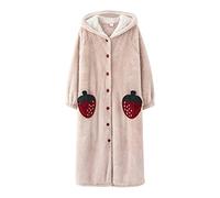 GHYUB Peignoir pour Femme en Molleton Super Doux, Peignoir avec Capuche Et Poches, Chemise De Nuit en Velours Corail Fraise, Automne Et Hiver, Vêtements D'intérieur Mignons (Color : Pink, Size : XL)