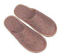 GHYUBYER Pantoufles Homme Ete Confort,Chaussons D'intérieur en Lin pour Hommes Memory Foam House Chaussures Lavables Home Semelle en Caoutchouc Antidérapante (Color : Bruin, Size : 42/43EU)