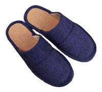 GHYUBYER Pantoufles Homme Ete Confort,Hommes Lin Intérieur Chaussons Femmes Bout Fermé Antidérapant Lavable Home Antidérapant Semelle en Caoutchouc (Color : Blauw, Size : 41/42 EU)
