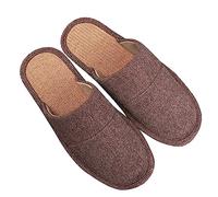 GHYUBYER Pantoufles Homme Ete Confort，Hommes Lin Intérieur Chaussons Femmes Bout Fermé Antidérapant Lavable Home Antidérapant Semelle en Caoutchouc (Color : Bruin, Size : 41/42 EU)