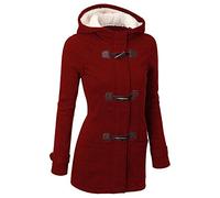 GHYUGR Femmes Manteaux à Capuche Bouton Corne Blouson Veste Jacket Chaud Épais Hoodie Hoody Outwear Automne Hiver Slim Fit,Rouge 1,XL