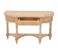 Ghzste Bureau Miniature en Bois pour Maison de Poupée, avec Tiroirs Ouvrants, Table Demi-Ronde en Rondins pour la Décoration du Salon, échelle 1:12