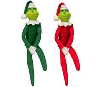 Ghzste Lot de 2 elfes de Noël en peluche de Père Noël vert rouge - Poupée hip-hop faite à la main - Décoration de Noël pour l'intérieur - Cadeaux amusants pour garçons, filles et freu