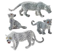 Ghzste Lot de 4 Figurines léopard des neiges - Figurine d'animaux - Mini Figurine en Plastique - Motif léopard des neiges - pour Enfants