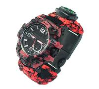 Ghzste Montre numérique militaire de survie - Bracelet multifonction - Boussole - Sifflet - Bracelet paracorde - Équipement - Kit d'outils, rouge/noir