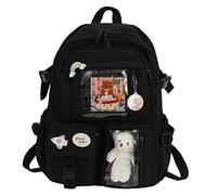 Ghzste Sac à Dos Mignon avec Accessoires D'épingles Mignons Sac à Dos Kawaii Grande Capacité avec Sac à Dos en Peluche Ours pour L'école Sac D'école Japonais Multi Poches pour (noir)