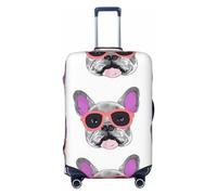 GHZWACKJ Housse de bagage anti-poussière et anti-rayures - Housse de protection élastique pour valise de voyage - Bulldog français - Lunettes roses - Lavable - Convient aux bagages de 45,7 à 81,3 cm,