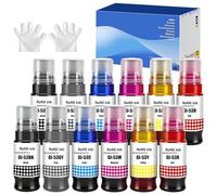 GI-53 GI53 Compatible Bouteilles d'encre Remplacement pour Canon GI-53 GI53 Compatible pour Canon PIXMA G650 G550 (12-Pack, 2 Noir /2 Cyan /2 Magenta /2 Jaune /2 Rouge /2 Gris)