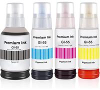 Gi-55 Encre Multipack Compatible Avec Canon Gi55 Gi-55 Bouteille D'Encre Pour Canon Maxify Gx1050 Gx2050 Imprimante Jet D'Encre, 4-Pack, Noir, Cyan, Magenta, Jaune