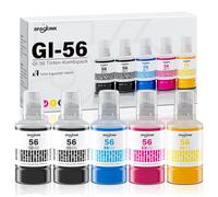 GI-56 Lot de 5 bouteilles d'encre compatibles avec les imprimantes Canon MAXIFY GX7050, GX6050, GX5050, GX4050, GX3050, GX5550, GX6550 (Noir/Cyan/Magenta/Jaune)