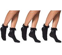 Gi&Gi 3 paires chaussettes femme Contone Mode avec dentelle et cœur Made in Italy, Noir , Taille unique