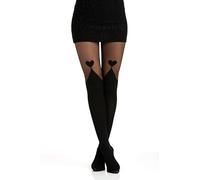 Gi&Gi Collants Fantaisie Femme, Noir, Motif Cœur Mock Over-Knee, Nylon, Semi-Transparent et Opaque, Style Élégant (FR/ES, Alpha/lettres, S, M, Taille normale, Taille normale, Noir avec coeur)