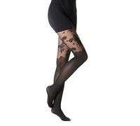 Gi&Gi Collants Fantaisie Femme, Noir, Motif Cœur Mock Over-Knee, Nylon, Semi-Transparent et Opaque, Style Élégant (FR/ES, Alpha/lettres, L, TG, Taille normale, Taille normale, Noir avec motif floral)