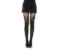 Gi&Gi Collants Fantaisie Femme, Noir, Motif Cœur Mock Over-Knee, Nylon, Semi-Transparent et Opaque, Style Élégant (FR/ES, Alpha/lettres, S, M, Taille normale, Taille normale, noir avec motif lapin)