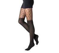 Gi&Gi Collants Fantaisie Femme, Noir, Motif Cœur Mock Over-Knee, Nylon, Semi-Transparent et Opaque, Style Élégant (FR/ES, Alpha/lettres, L, TG, Taille normale, Taille normale, noir à pois)