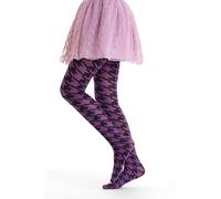 Gi&Gi Collants pour fille en microfibre 50 deniers, collants pour fille caractérisés par une jolie impression pied de poule, N 2203, aubergine, 10-12 ans