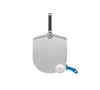 Gi.Metal Kit pelle à pizza en aluminium avec poignée courte 33 x 25 cm + roue coupe-pizza - outils à pizza faits maison - professionnels, légers et résistants