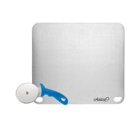 Gi.Metal Kit plaque en acier inoxydable 40 x 35 cm + molette pour four, barbecue et gaz - cuisson uniforme et coupe précise - usage domestique et professionnel