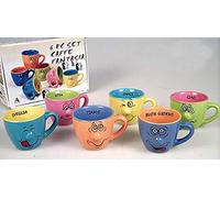 GI Set de 6 Tasses à café Humoristiques colorées Motif grimaces et Inscription